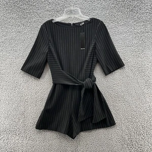 Alice Olivia Romper Womens 2 Black Pinstripe Virgil Side Tie Party Mini - Picture 1 of 16