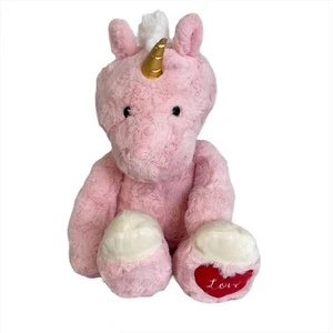 Destination Holiday Pink Love Unicorn Embroidered Heart Plush Stuffed Animal 16" - Picture 1 of 12