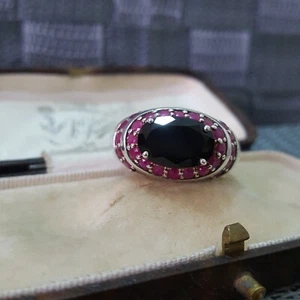 Vintage 925 Sterling Silver Men's Ring, Ruby And Onyx Ring, Size T US 9.5 - Picture 1 of 8