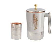 Copper Steel 2 Lt Ayurveda Copper Water Pitcher jug With 1 Glass