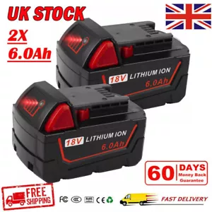 2X Battery For Milwaukee for M18 18V Extended Capacity Lithium 6.0 AH 48-11-1860 - Picture 1 of 12