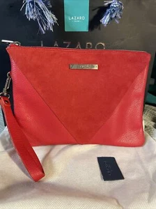 "Cartera sin asas LAZARO CUERO ROJO Y GAMUZA NUEVA SIN ETIQUETAS 10""x 7""" - Imagen 1 de 7