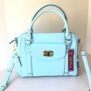 Merona Handbag Large Shoulder Bag Faux Leather Zip Closure In Blue NWT - Picture 1 of 12