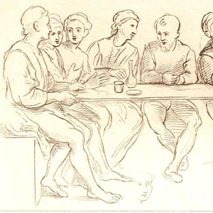 IMPRESIÓN ARTÍSTICA 1866 MAESTRO RENACENTISTA RAFAEL GRABADO ESTUDIO DOMÉSTICO SENTADO A LA MESA - Imagen 1 de 3