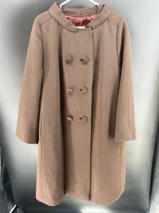 Vintage Wool Brown Double Breasted Coat Thick Jacket Size M/L - Picture 1 of 8