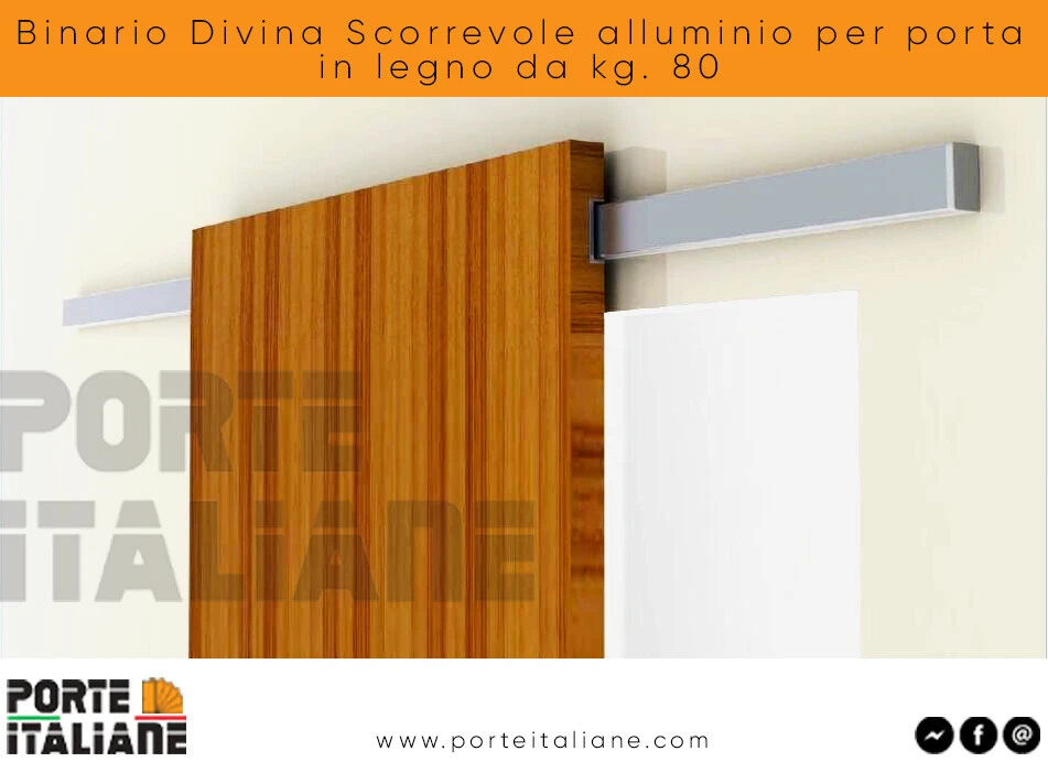 Binario Divina Scorrevole alluminio per porta in legno da kg. 80 - Immagine 1 di 1