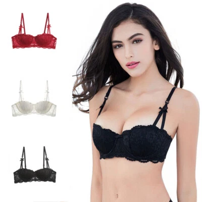 Womens Lace Bra Embroidery Sexy Lingerie Push Up Underwire Half Cup Brassiere - Image 1 of 4