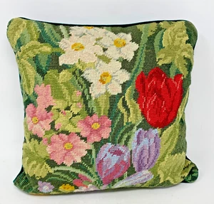 Grünes Nadelkissen Tulpen Blumen Wolle 13 Zoll Vintage Cottagecore viktorianisch - Bild 1 von 6