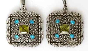 Ethnic Sterling Silver Filigree Earrings 925 Topaz Gemstones Handmade Jewelry - Picture 1 of 4