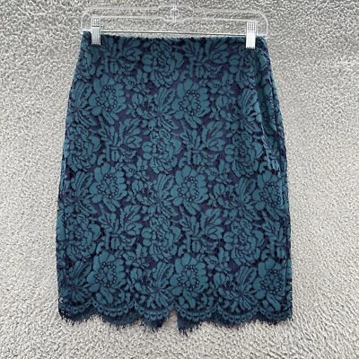 Falda para mujer Banana Republic 0 azul y verde floral con cordones forrada falda tubo Foto 1 de 4