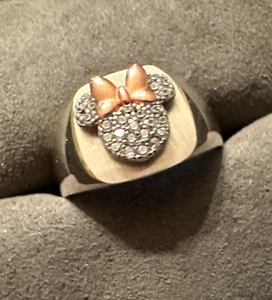 DISNEY Sterling Silver Pave CZ Minnie Mouse on Signet Ring Size 10.5 - Picture 1 of 5