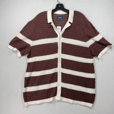 Suéter Polo Abercrombie & Fitch Marrón Crema Rayas Crochet Abotonado NUEVO Foto 1 de 4