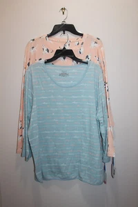 SLEEP SENSE WOMENS SLEEP & LOUNGE TOPS 2-PIECE COMBO CATS TEXT BLUE SIZE XL - Picture 1 of 8