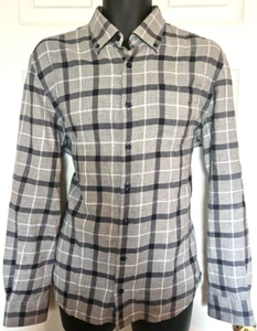 Johnnie O Hangin Out mittelblau grau Baumwolle Flanell kariert Knopfleiste Hemd Kragen - Bild 1 von 5