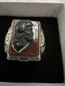 Antique Victorian Sterling Silver Intaglio Cameo Ring Size 8.5 - Picture 1 of 10
