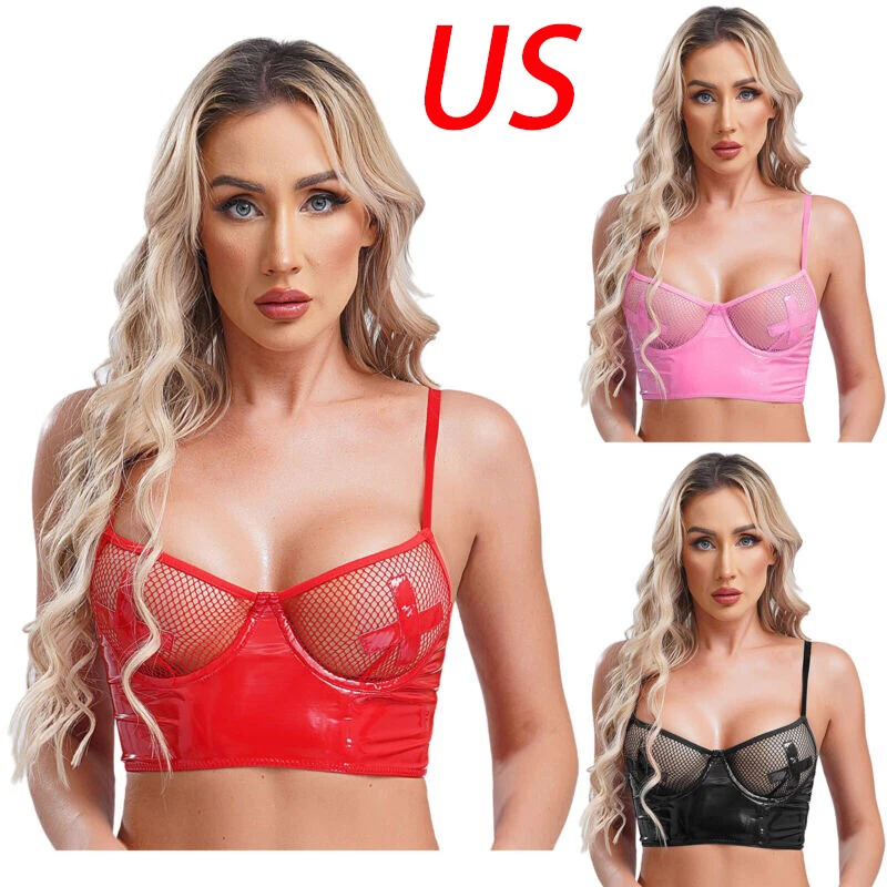 Women Sexy Lingerie Bra See-Through Mesh Underwire Push Up Bustier Underwear - Image 1 of 1