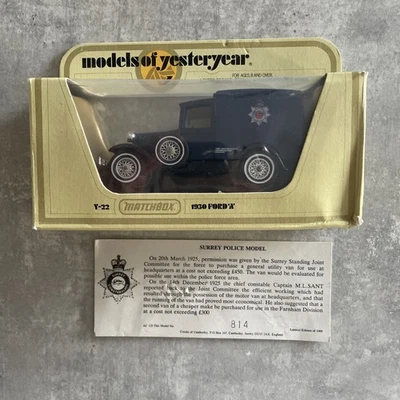 Code 3 Matchbox Models of Yesteryear Y22 - 1930 Ford A Van - Surrey Police - Image 1 of 4