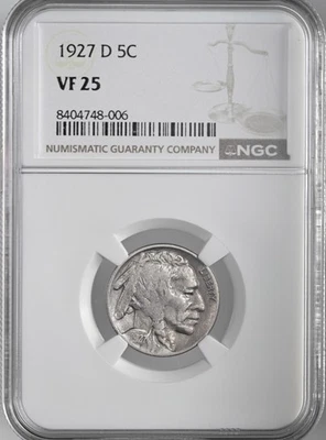 1927-D  5C BUFFALO NICKEL  DENVER MINT   NGC VF25  #8404748-006 - Image 1 of 4