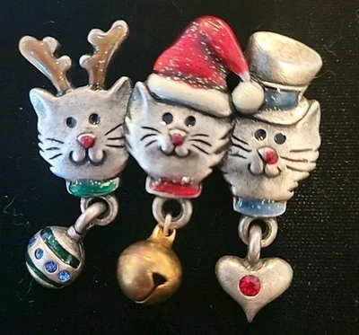 Prendedor Navidad Gatos / 3 Gatos de Vacaciones Joyería Peltre K40 Foto 1 de 3