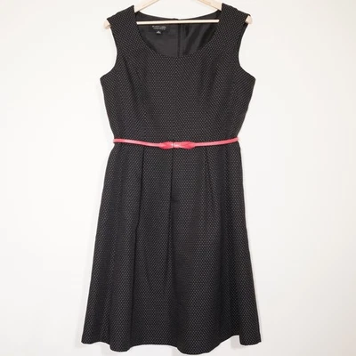 Vestido Evan Picone Etiqueta Negra 14 Negro Blanco Mirco Lunares Sin Mangas Cinturón Foto 1 de 4