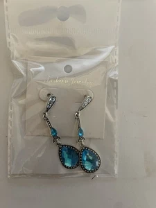 Accesorio Dama Estrás y Piedra Verde Azulado Pendientes Perforados Colgantes De Colección - Imagen 1 de 3