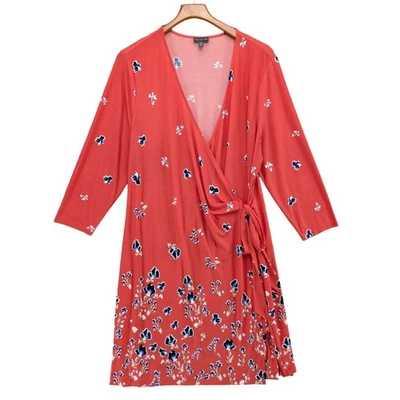 Vestido envolvente The Limited naranja azul floral manga larga jersey hasta la rodilla talla 1X Foto 1 de 4