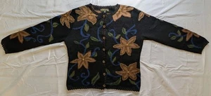 Vintage 100% Alpaca Floral Sweater Made In Peru - Women's Md - Peruvian Cardigan - Picture 1 of 12