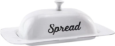 AuldHome Large Enamelware Butter Dish (White); Farmhouse Enamel Butter Serving D - Image 1 of 4