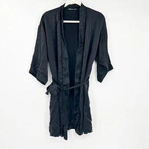 Damen 100 % Seide Nachtwäsche Loungewear Spa Gürtel Morgenmantel Kimono Wickel Bademantel schwarz - Bild 1 von 4