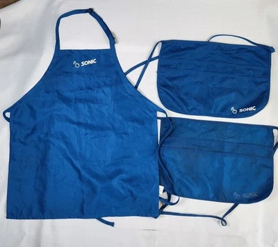 Lot 3 Sonic Drive-In Cook & Server Aprons Blue Uniform Fast Food Restaurant READ - Image 1 of 4