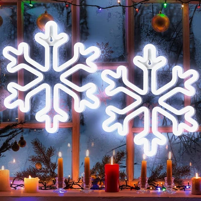 Christmas Neon Snowflake Light, 12 Inch Giant Snowflake Lights, Battery and USB - Image 1 of 4
