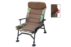 Carp Fishing Padded High Back Chair + Armrest Adjustable Mud Feet Camo Camping - Picture 1 of 2