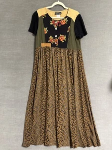 Vintage Carole Little Dress 8 Midi Boho Patchwork Floral Unique Cottage Artsy - Picture 1 of 12