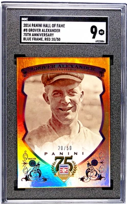 2014 Panini Hall of Fame #8 Blue Shield/Red 20/50 Grover Alexander SGC 9 MT - Image 1 of 2