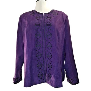 Scott Taylor Woman's Purple Suede Jacket Size 1X Embroidery Shoulder Pads Lined - Picture 1 of 10