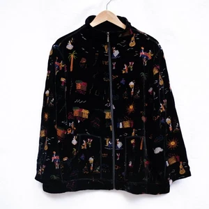 Vtg Y2K Chico's Velvet Blazer 3 XL 16 Embroidered Tropical Dressy Jacket Silk - Picture 1 of 9