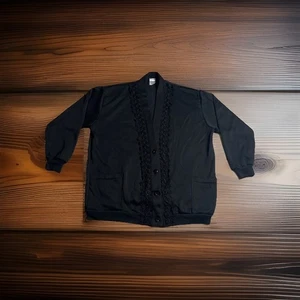 Faye’s fashions Black Cardigan With lace Pattern Women Sz-XL - Picture 1 of 7
