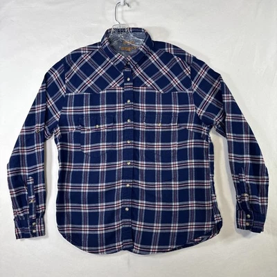 JACHS Girlfriend Bea Womens Pearl Snap Flannel Blue Plaid L - Image 1 of 4