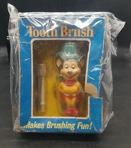 Mighty Mouse Toothbrushes & Stand 1982 Janex NOS Damaged Box - Picture 1 of 7