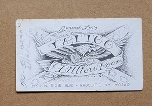 Original Vintage 70er Jahre General Lee Ron Highdon Kentucky Tattoo Visitenkarte 2x3 - Bild 1 von 2