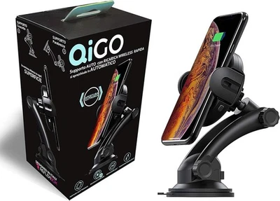 QiGO Supporto per auto per smartphone con ricarica wireless rapida da 10 W - Immagine 1 di 4
