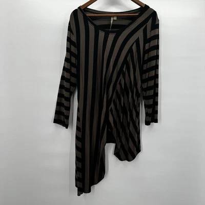 Удобный США туника верхний женщин большой черный серый ассиметричный полоски Lagenlook - Изображение 1 из 4