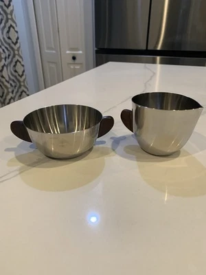 Juego de crema y azúcar de acero inoxidable MCM mango de teca Dinamarca Danés Foto 1 de 4