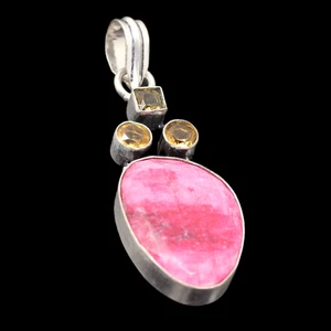 Citrine Gemstone 925 Sterling Silver Handmade Pendant Jewelry Gift For Him - Picture 1 of 2