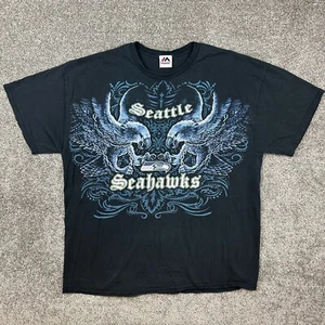 Vintage Y2K Seattle Seahawks Shirt Mens XL Black Majestic MLB Baseball Hawk Logo - Picture 1 of 5