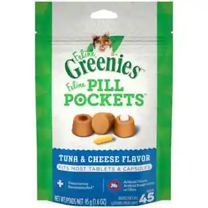 GREENIES Feline Tuna & Cheese Pill Pockets 1.6oz 45 Count Hide Medication Treats - Picture 1 of 6
