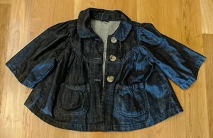 Gap Kid M 8 Dark Rinse Dressy Jean Denim Crop Jacket Purple Knit Capri Yoga Pant - Picture 1 of 3