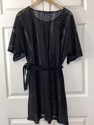 Apt 9 Encubrimiento Mujer Grande Negro Playa Piscina Traje de Baño Crochet Encaje Kimono Crucero Foto 1 de 4