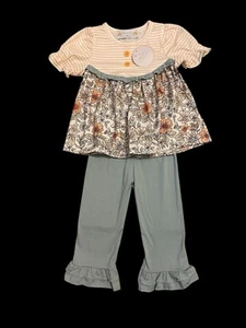Girls Size 12 Floral Pants Set Outfit Short Sleeves New Boutique NWT - Picture 1 of 1