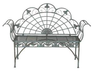 Garden Bench Seat Antique Iron Furniture Country Style Bank Metal - Picture 1 of 5